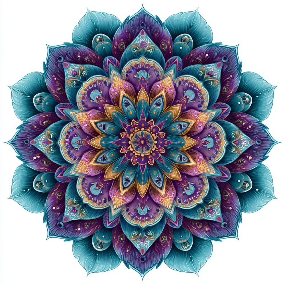 Intricate peacock blue mandala cross stitch kit for beginners