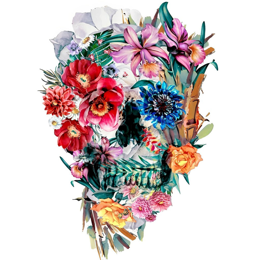 Intricate watercolour floral skull cross stitch kit for beginners