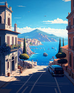 Italian coastal town and harbour view cross stitch kit for beginners