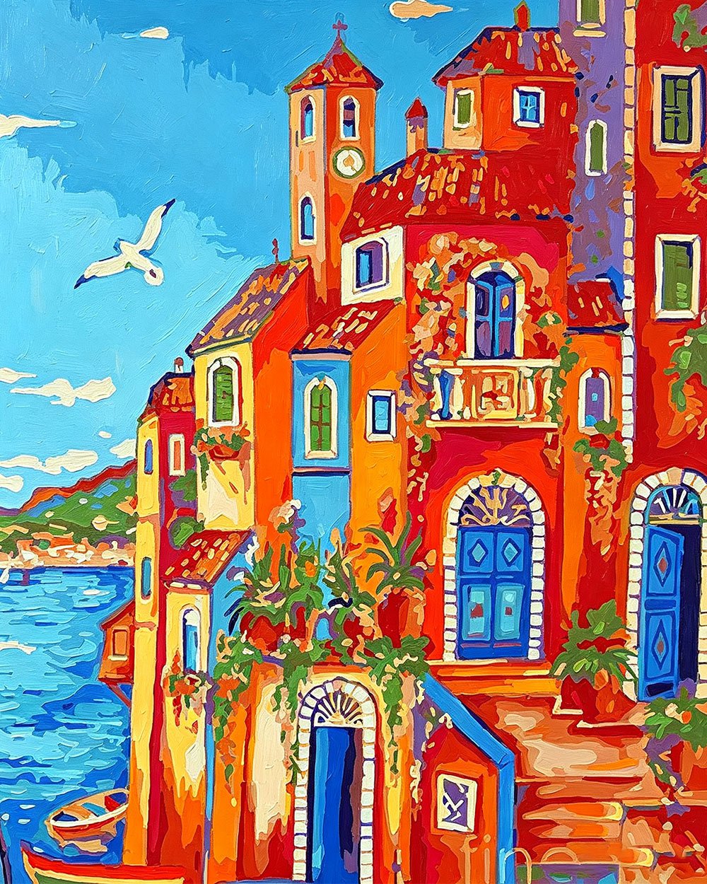 Italian coastal village cross stitch kit for beginners