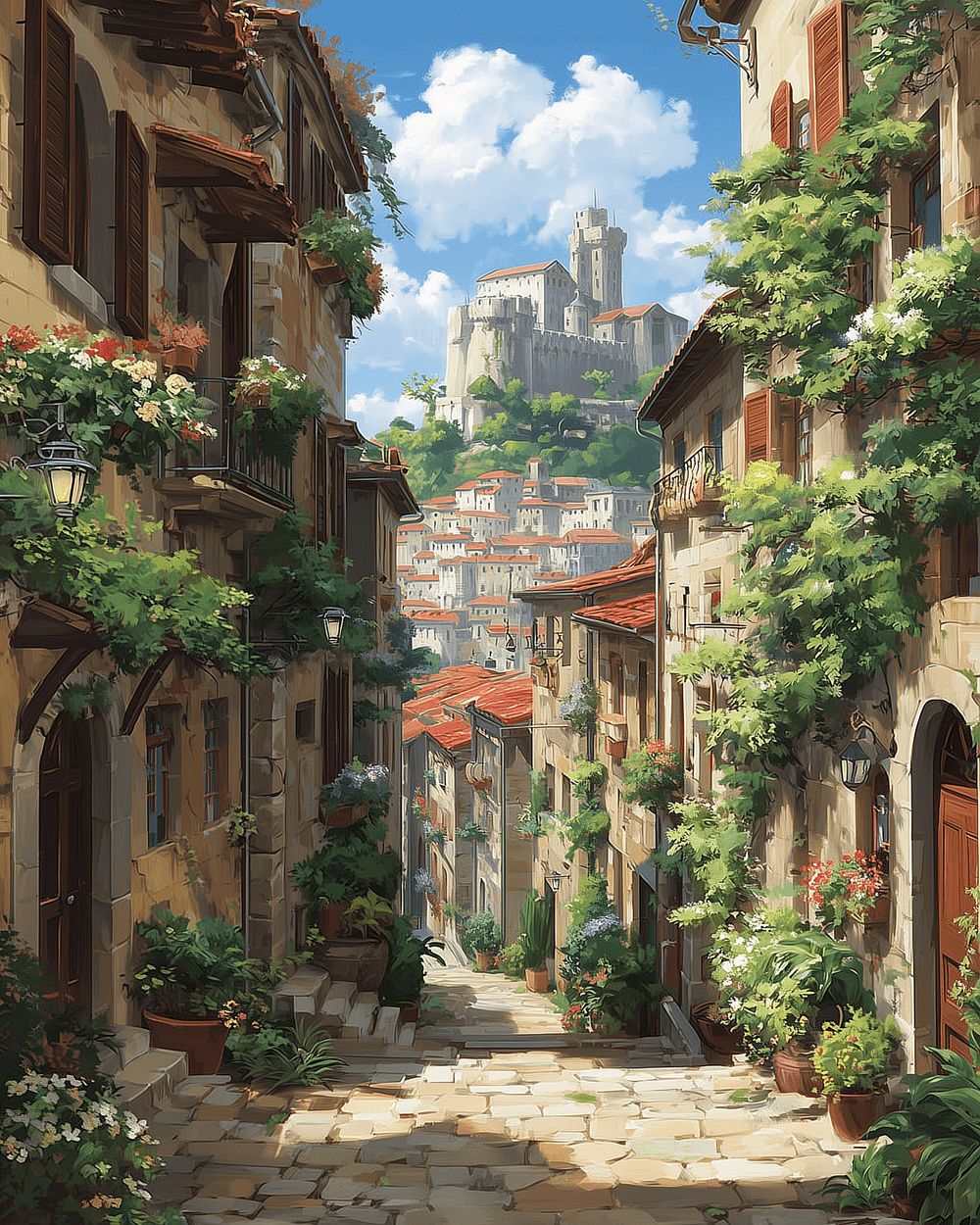 Italian hilltop village cross stitch kit for beginners