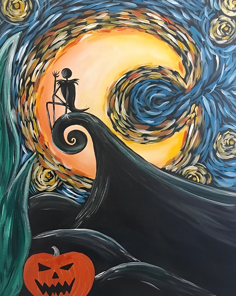 Jack skellington starry night cross stitch kit for beginners