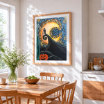 Jack skellington starry night cross stitch artwork displayed on wall as home decor