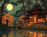 Japanese temple moonlight cross stitch kit for beginners