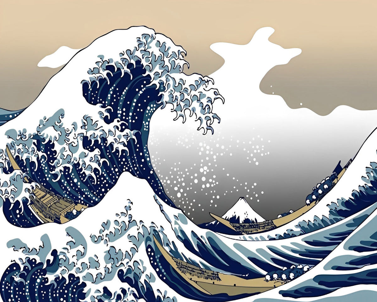 Japanese ukiyo e style waves paint by numbers kit for beginners