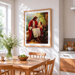 Jesus christ with a child cross stitch artwork displayed on wall as home decor