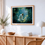 Jesus praying in forest cross stitch artwork displayed on wall as home decor