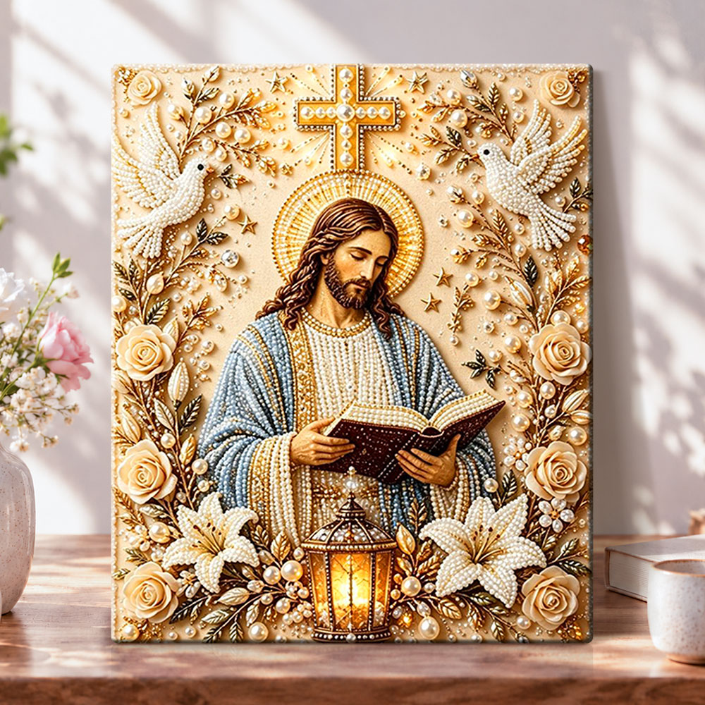 Jesus reading holy scripture pearl diamond painting kit for beginners