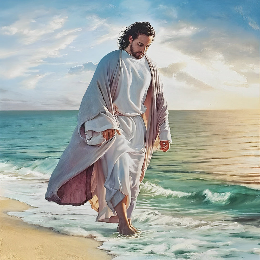 Jesus walking on the beach cross stitch kit for beginners