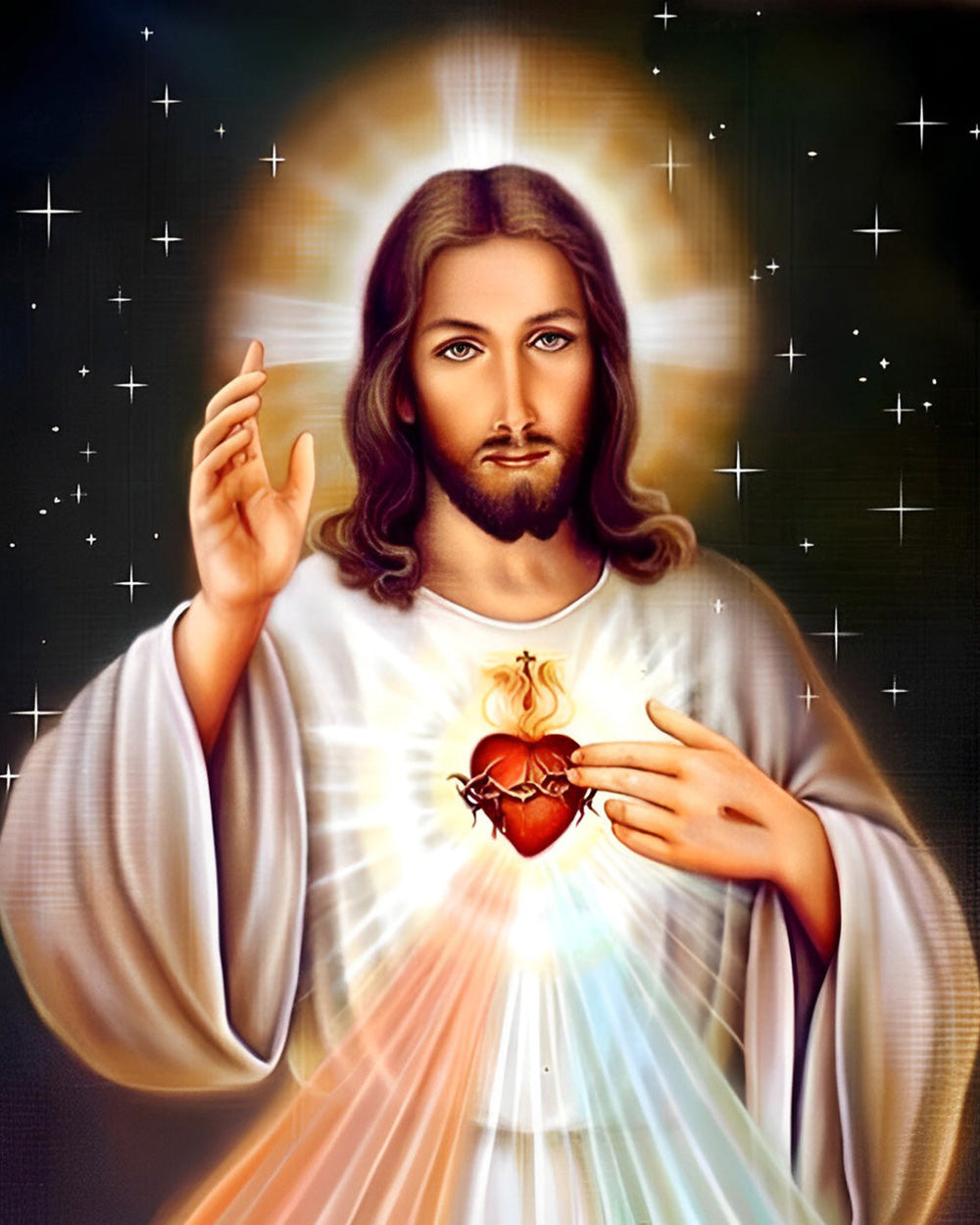 Jesus with red heart in the dark cross stitch kit for beginners