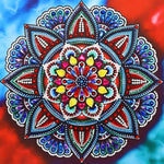 Jewel tone red and blue mandala cross stitch kit for beginners