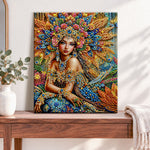 Finished jeweled floral goddess pearl diamond painting artwork displayed as home decor