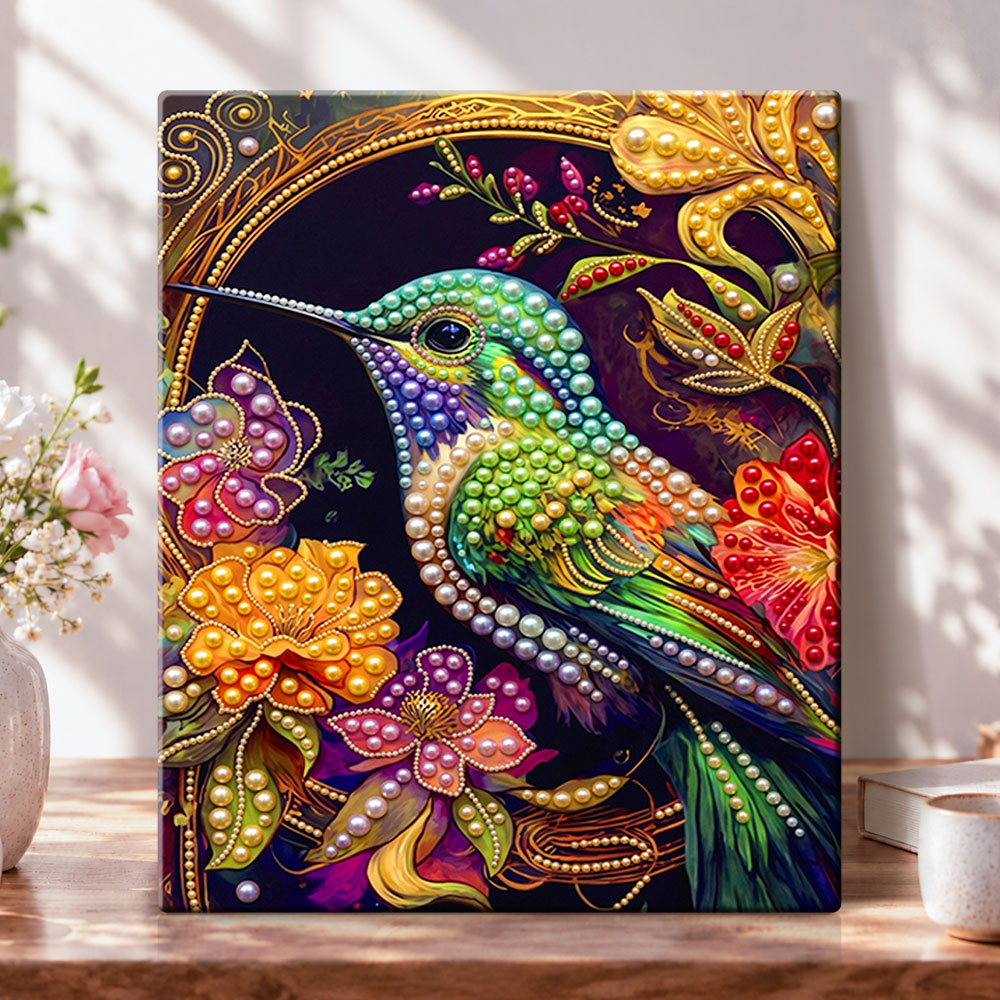 Jeweled hummingbird pearl diamond painting kit for beginners