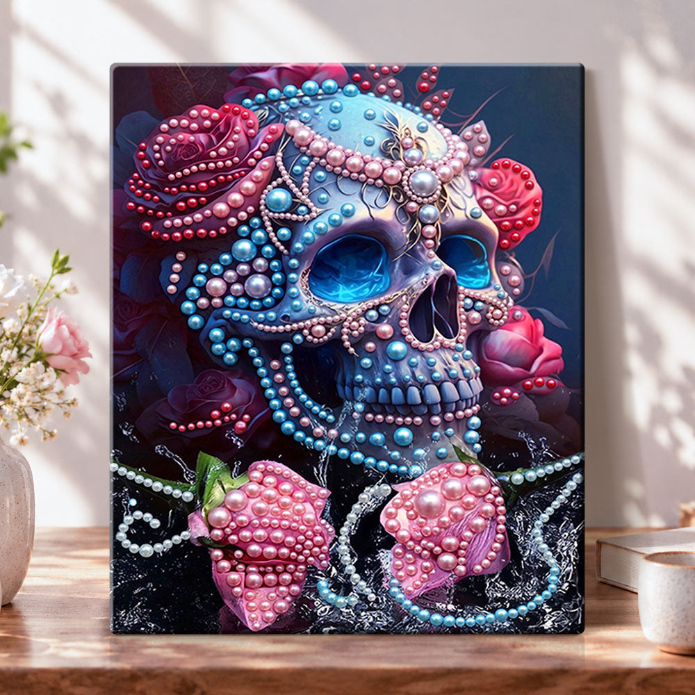 Jeweled skull and roses pearl diamond painting kit for beginners