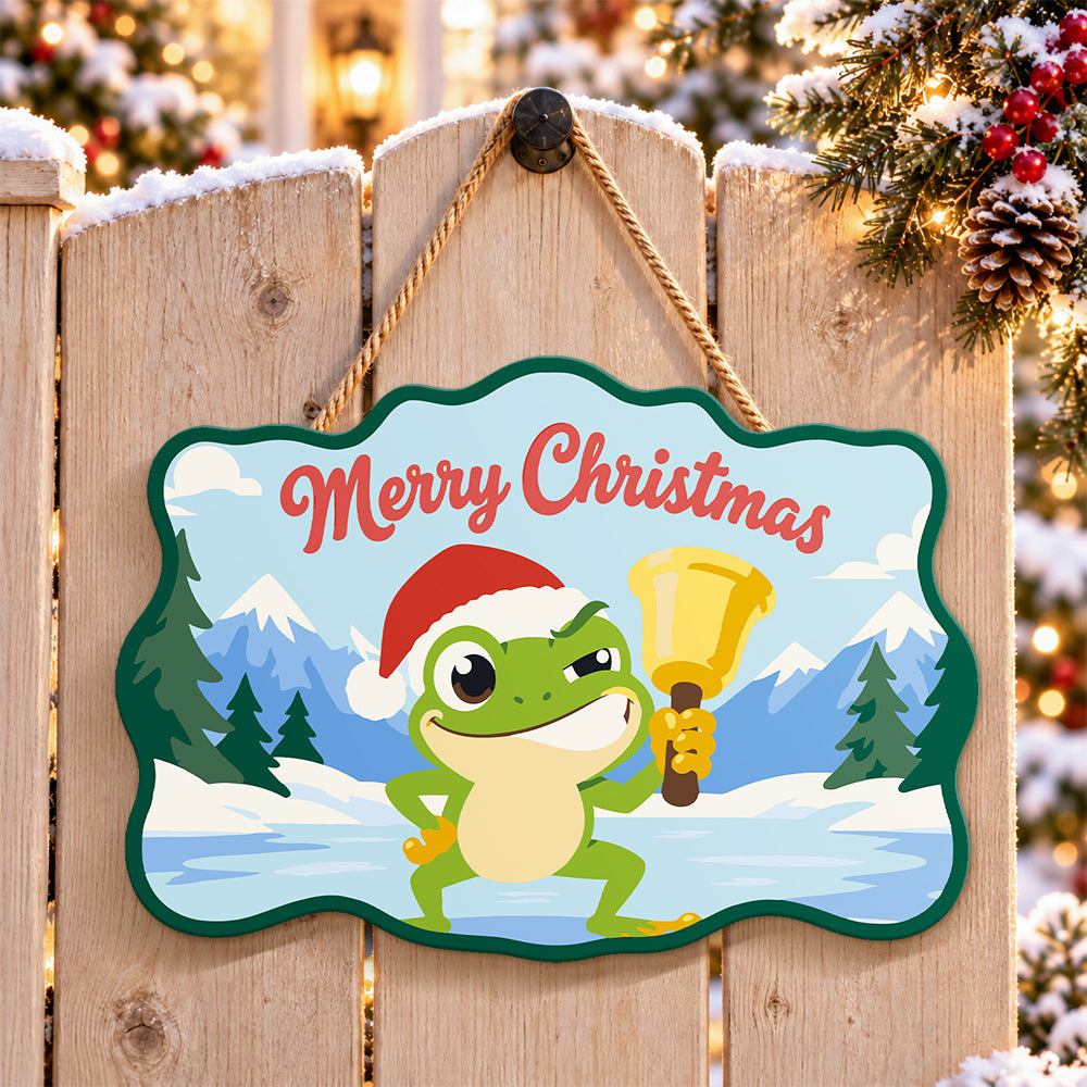 Jingle bell frog vibe paint by numbers door hanger on a garden gate