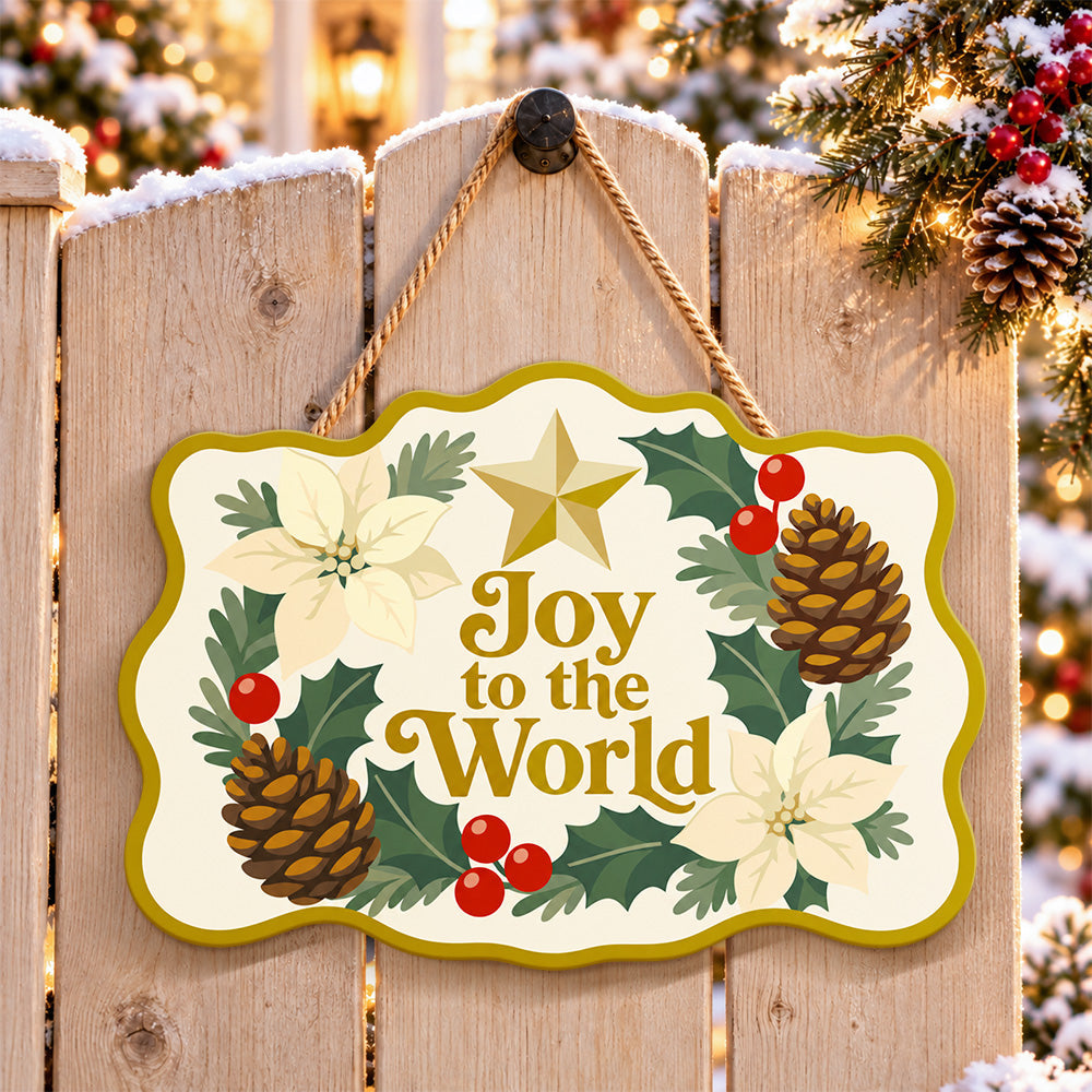Joy to the world wreath paint by numbers door hanger on a garden gate