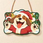 Joyful santa dog paint by numbers door hanger finished design