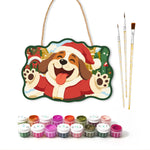 Joyful santa dog paint by numbers door hanger with paints and brushes