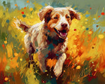 Joyful spaniel running through wildflowers paint by numbers kit for beginners