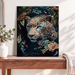 Finished jungle pearl leopard pearl diamond painting artwork displayed as home decor