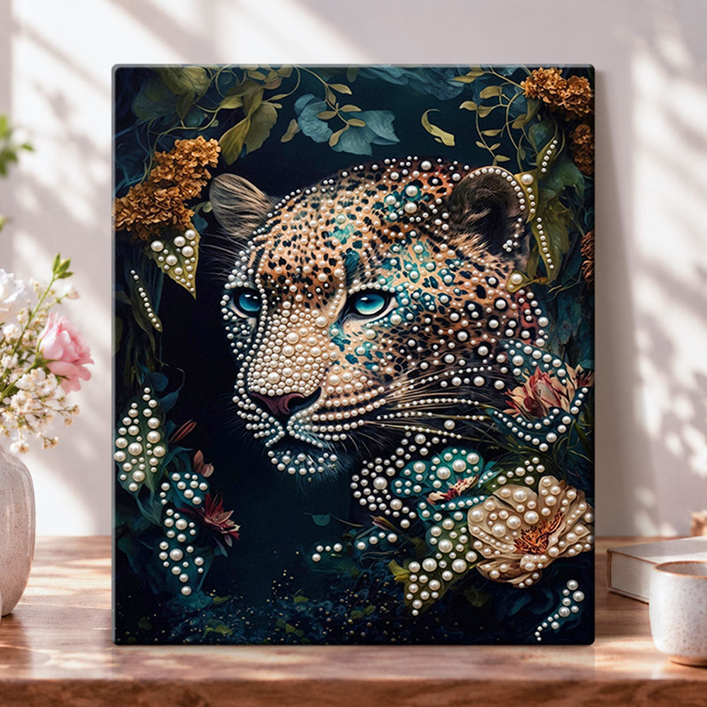 Jungle pearl leopard pearl diamond painting kit for beginners