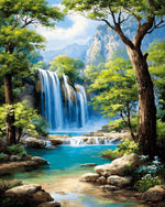 Jungle waterfall and blue lagoon cross stitch kit for beginners