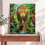 Finished jungle wild majesty pearl diamond painting artwork displayed as home decor