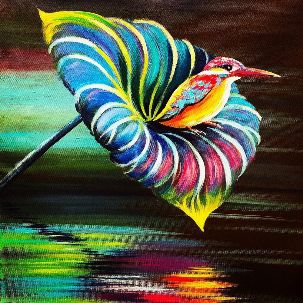 Kingfisher on colourful leaf cross stitch kit for beginners