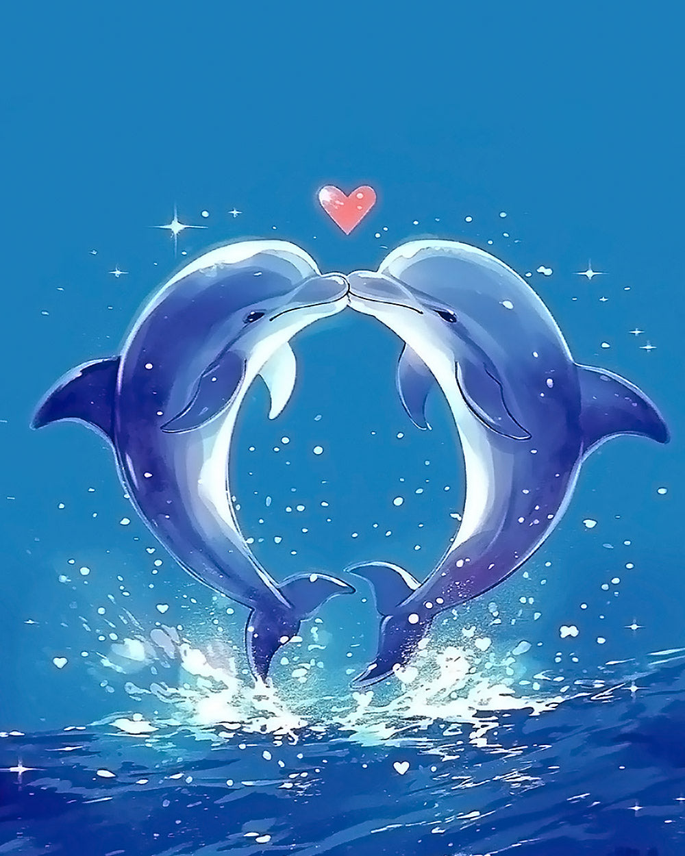Kissing dolphins with heart cross stitch kit for beginners