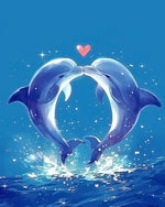 Kissing dolphins with heart cross stitch kit for beginners