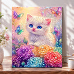 Kitten and rainbow butterflies pearl diamond painting kit for beginners