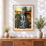 Finished kitten and tiger reflection cross stitch artwork displayed