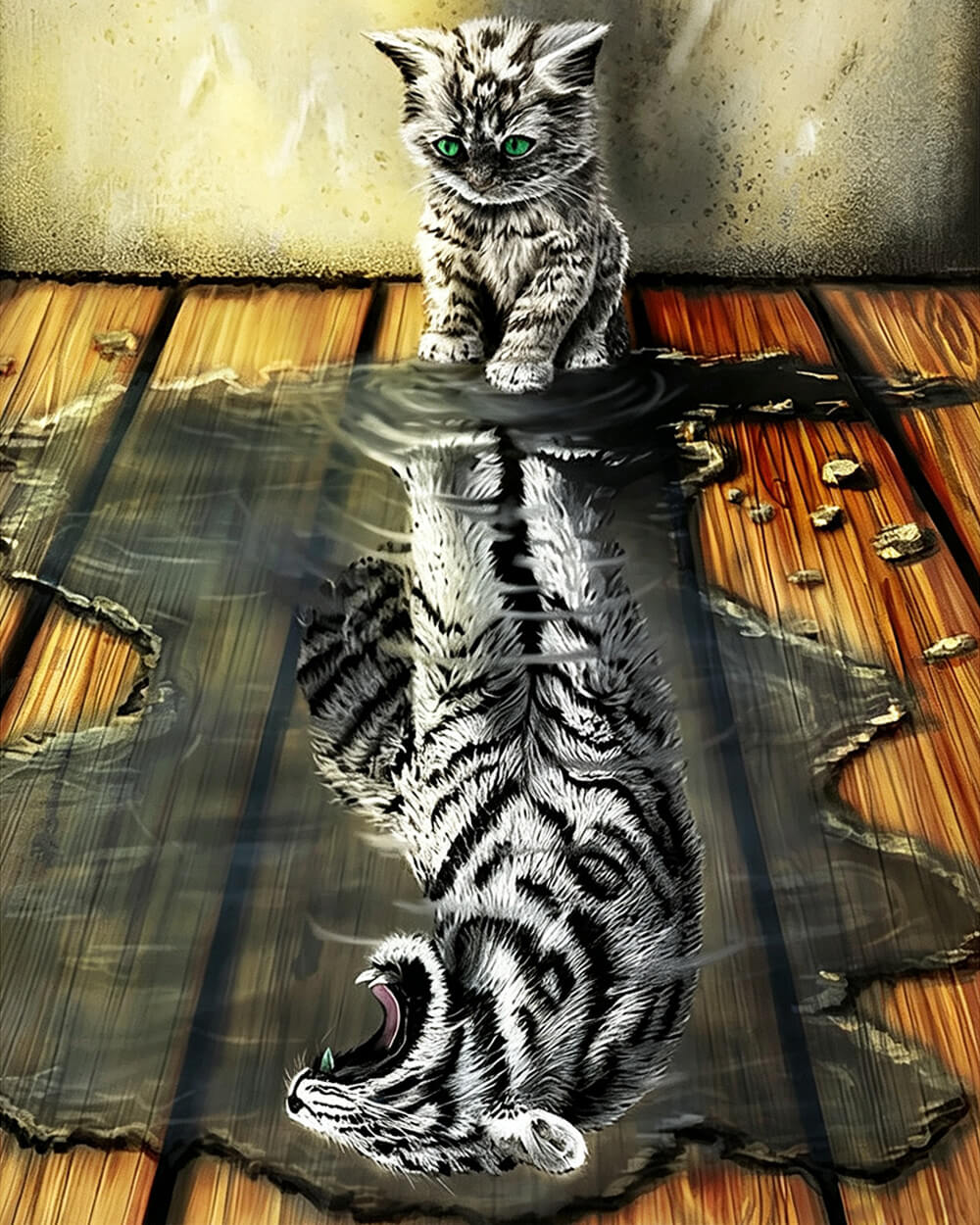 Kitten and tiger reflection cross stitch kit for beginners