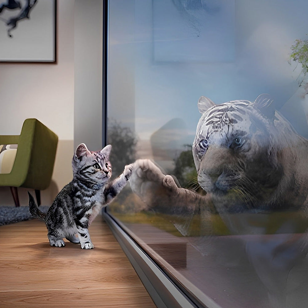 Kitten and white tiger touching glass cross stitch kit for beginners