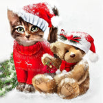 Kitten in christmas jumper and bear cross stitch kit for beginners