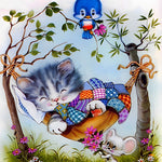 Kitten in hammock cross stitch kit for beginners