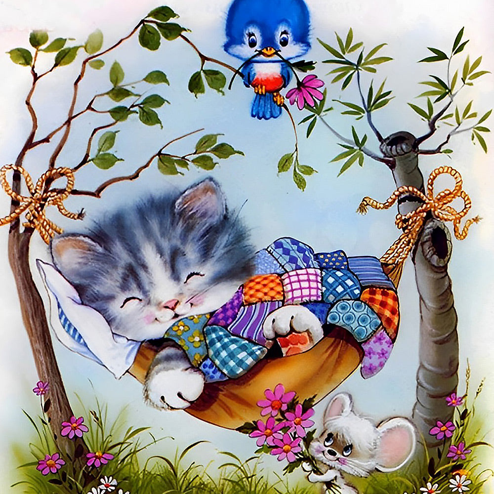 Kitten in hammock cross stitch kit for beginners