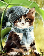 Kitten in winter hat and scarf cross stitch kit for beginners