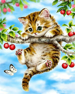 Kitten on cherry tree cross stitch kit for beginners