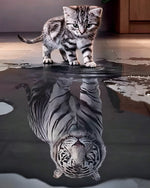 Kitten with tiger reflection cross stitch kit for beginners