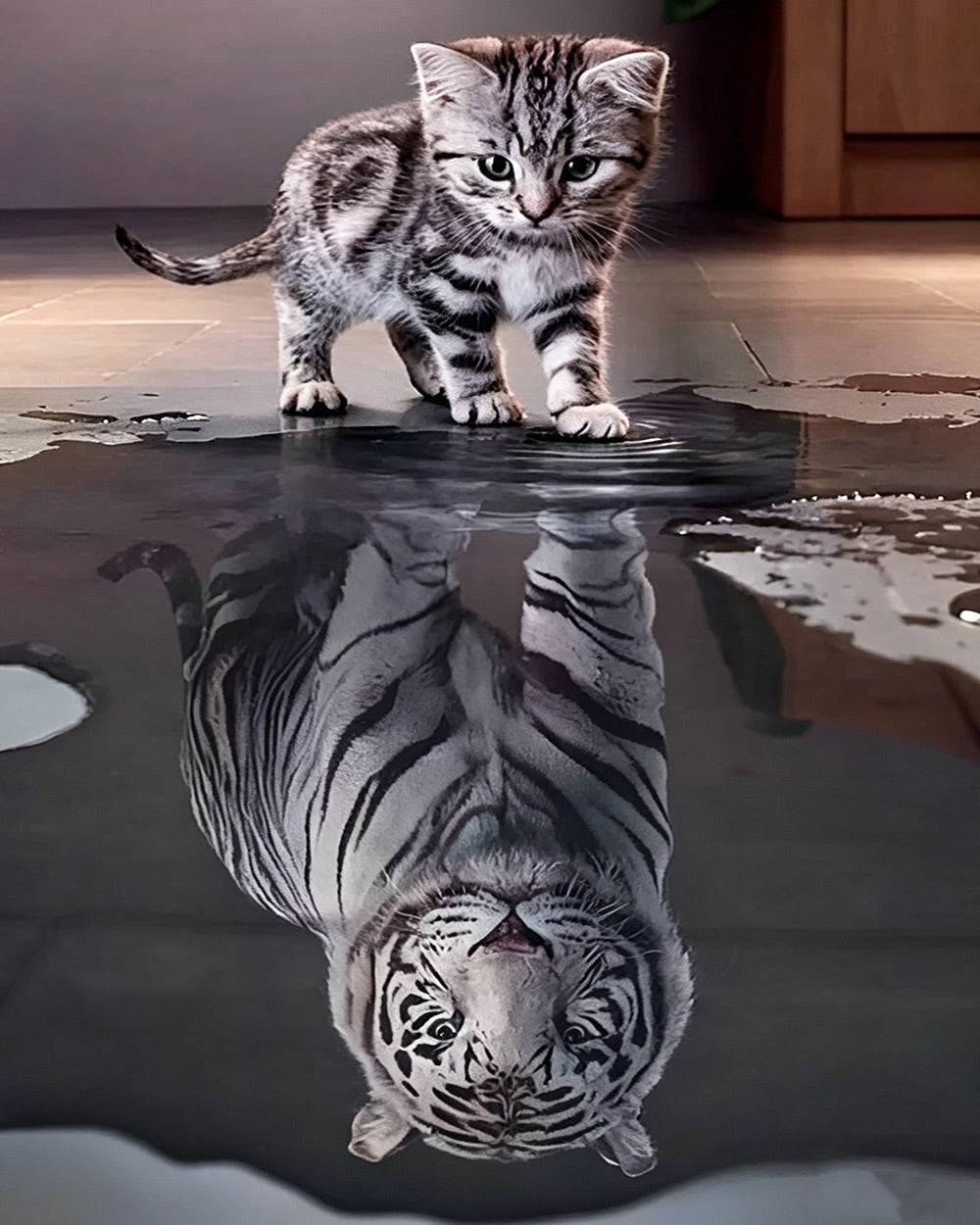 Kitten with tiger reflection paint by numbers kit for beginners