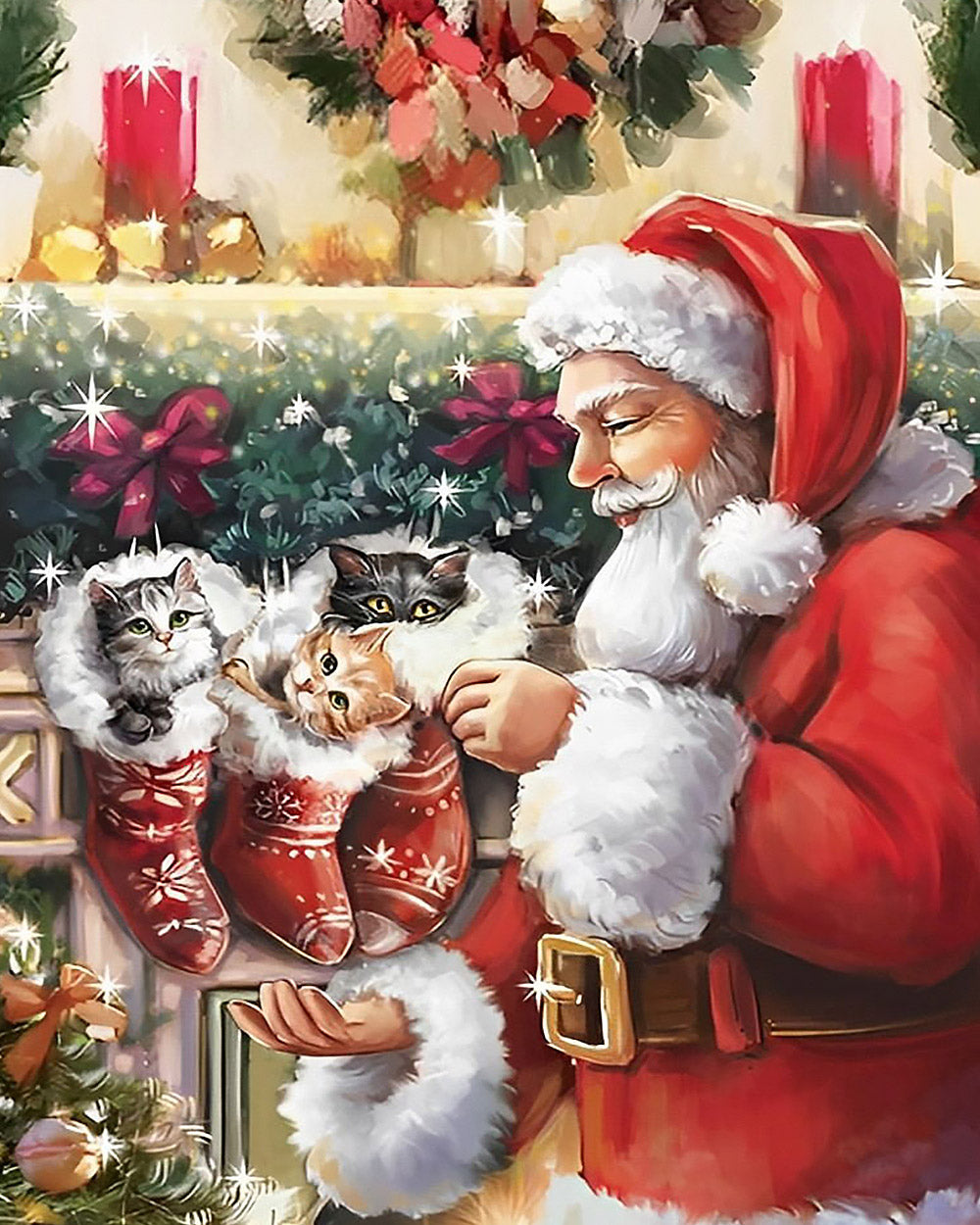 Kittens in christmas stockings cross stitch kit for beginners