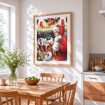 Kittens in christmas stockings cross stitch artwork displayed on wall as home decor