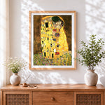 Finished klimt style the kiss paint by numbers artwork displayed as home decor