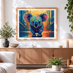 Finished koala in the city paint by numbers artwork displayed as home decor