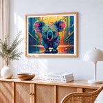 Koala in the city paint by numbers artwork displayed on wall as home decor
