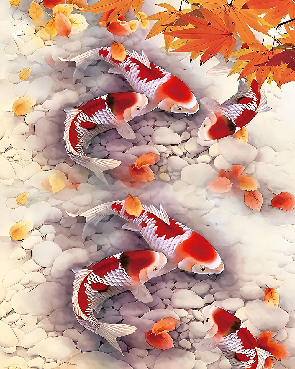 Koi fish and autumn leaves paint by numbers kit for beginners