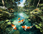 Koi fish swimming in a forest pond cross stitch kit for beginners
