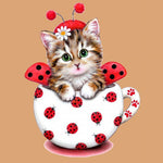 Ladybird cat in teacup cross stitch kit for beginners