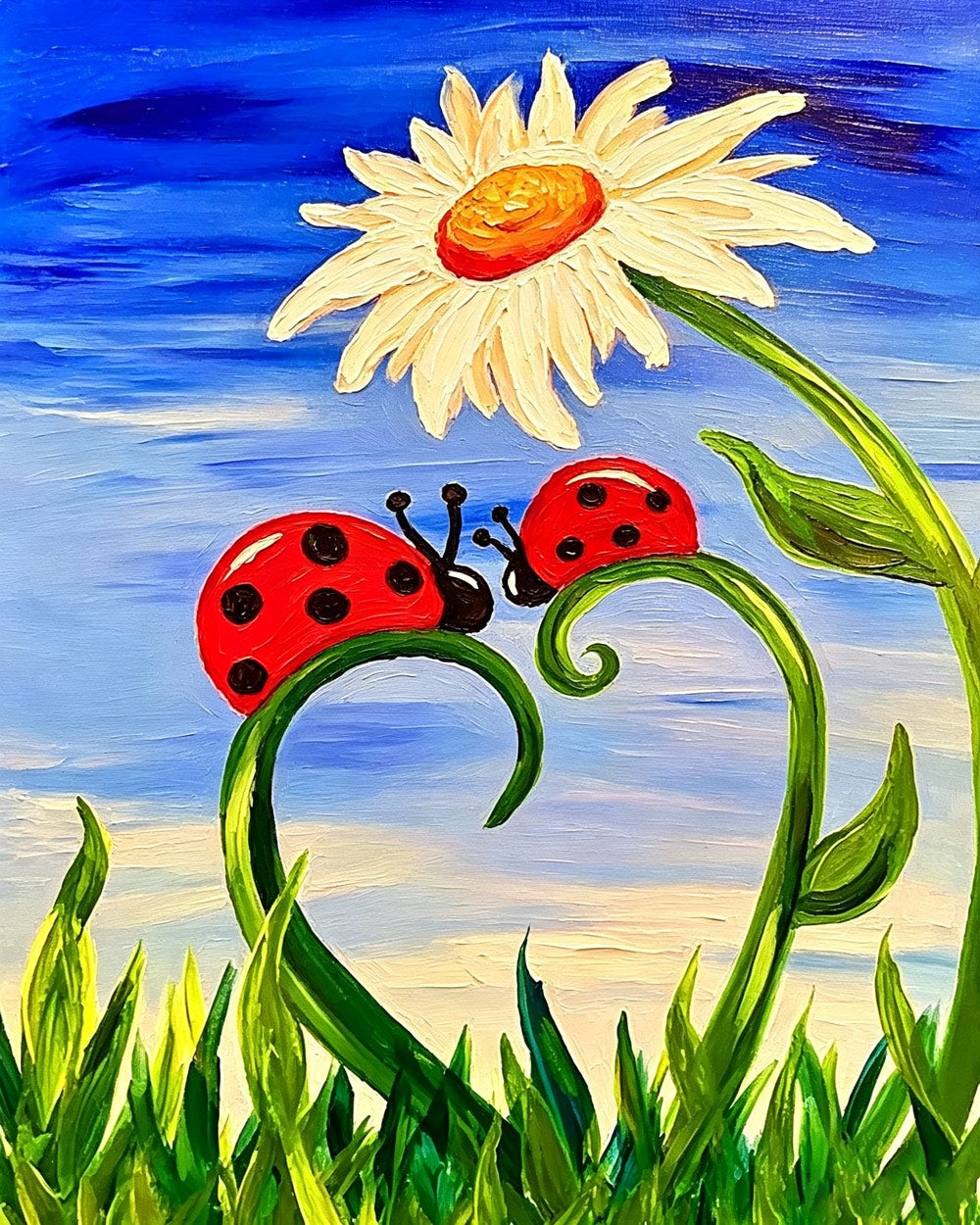Ladybirds and daisy flower cross stitch kit for beginners